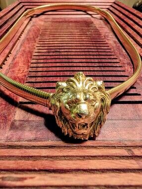 Vintage ACCESSORCRAFT Gold Lion Head Chain Belt Designer Runway
